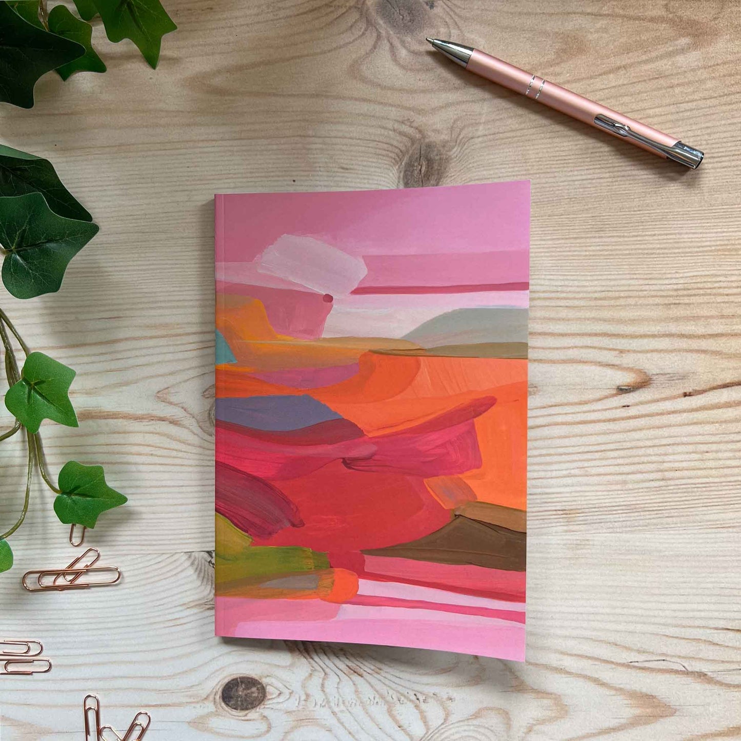 pink striped A5 softcover notebook