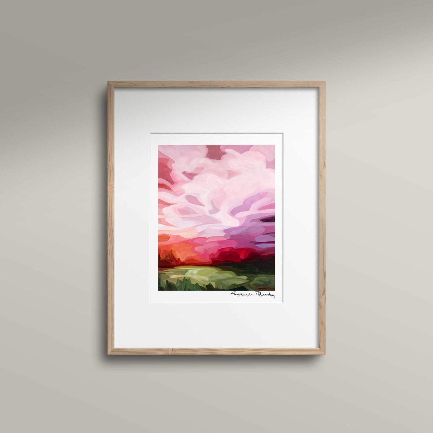 pink summer sky sunset painting 8x10