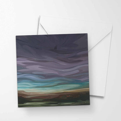 purple night sky painting art card