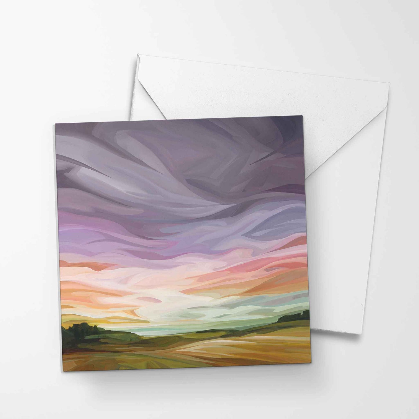 purple sky painting art greeting card