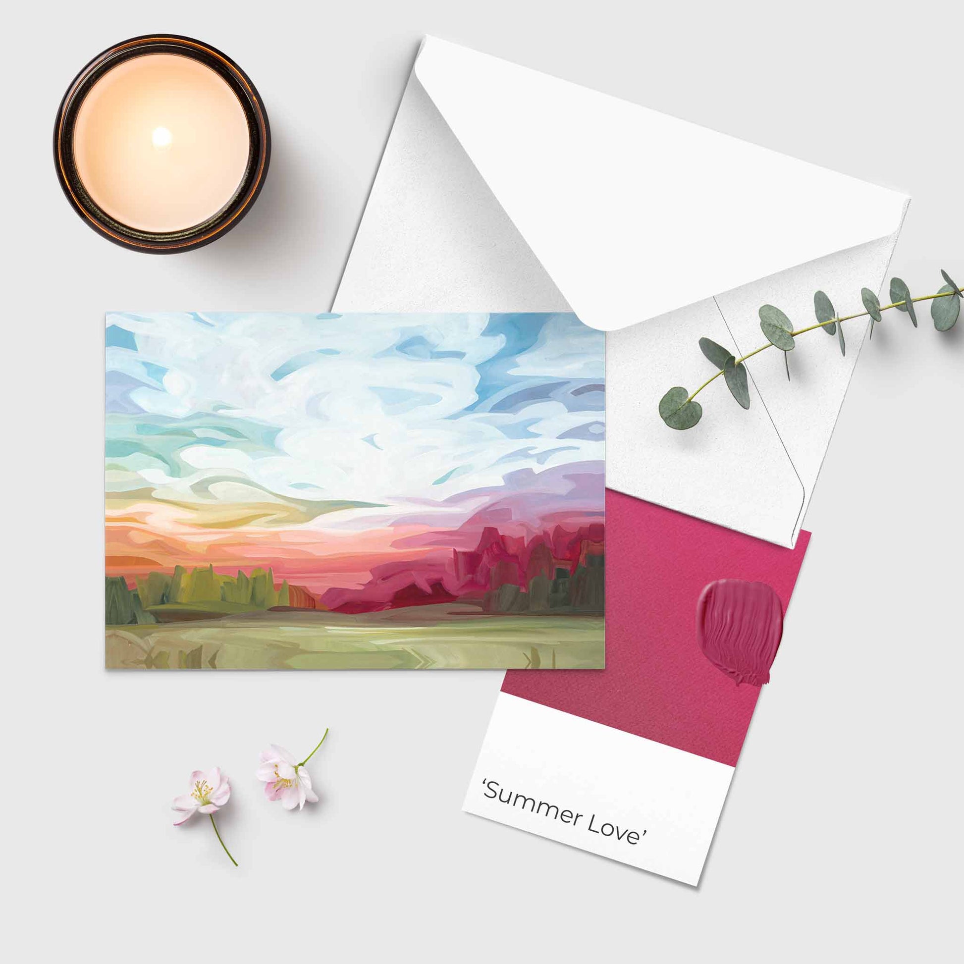 rainbow sky sunrise painting blank art card UK