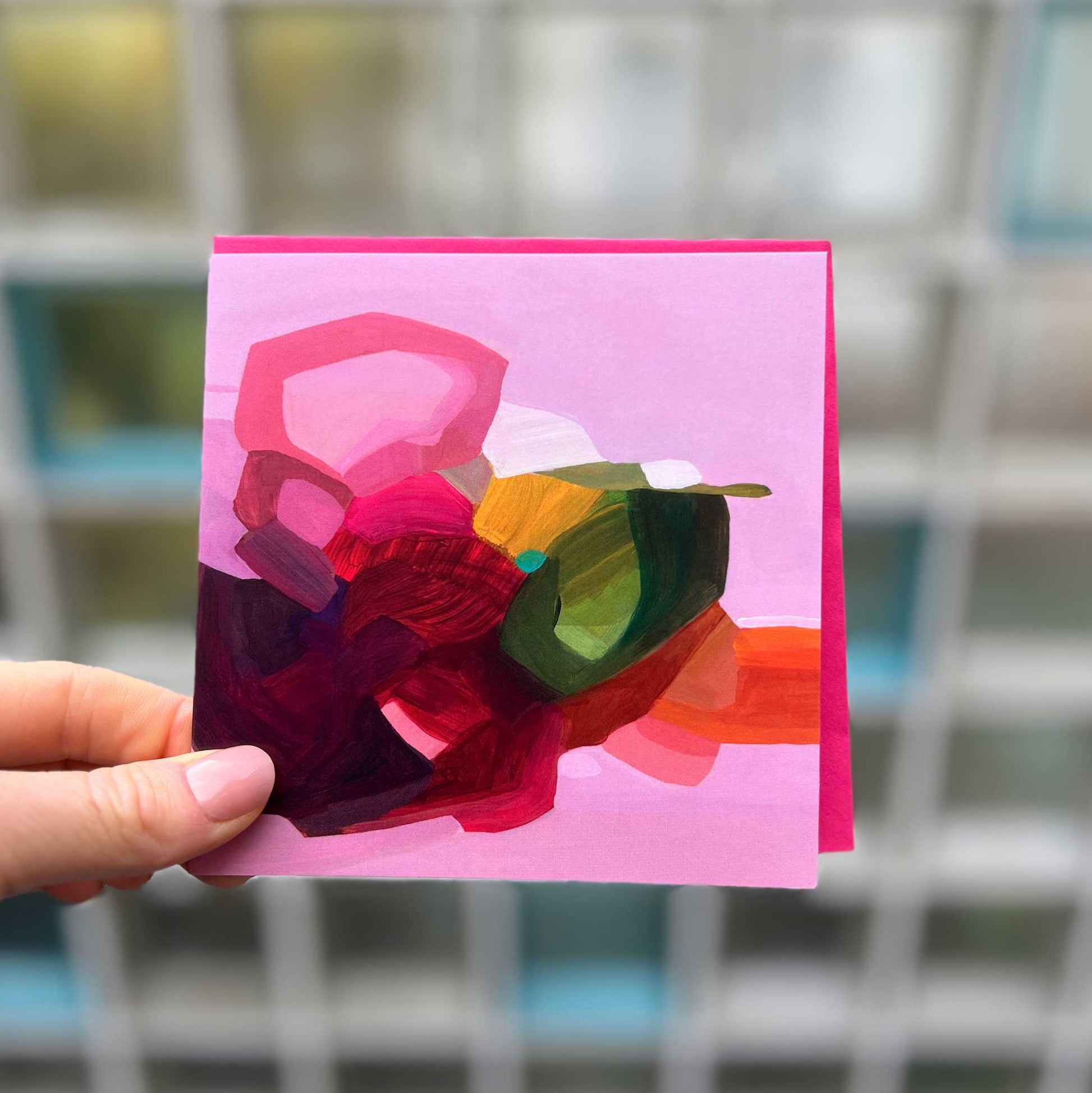 red pink abstract art card uk pink ellie