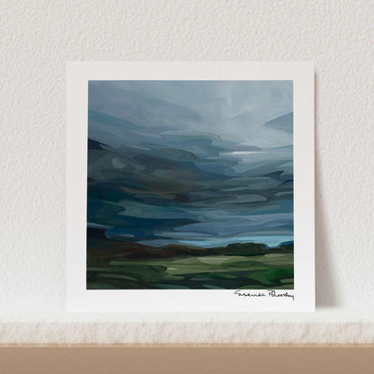 square fine art print dark blue stormy sky painting 12x12