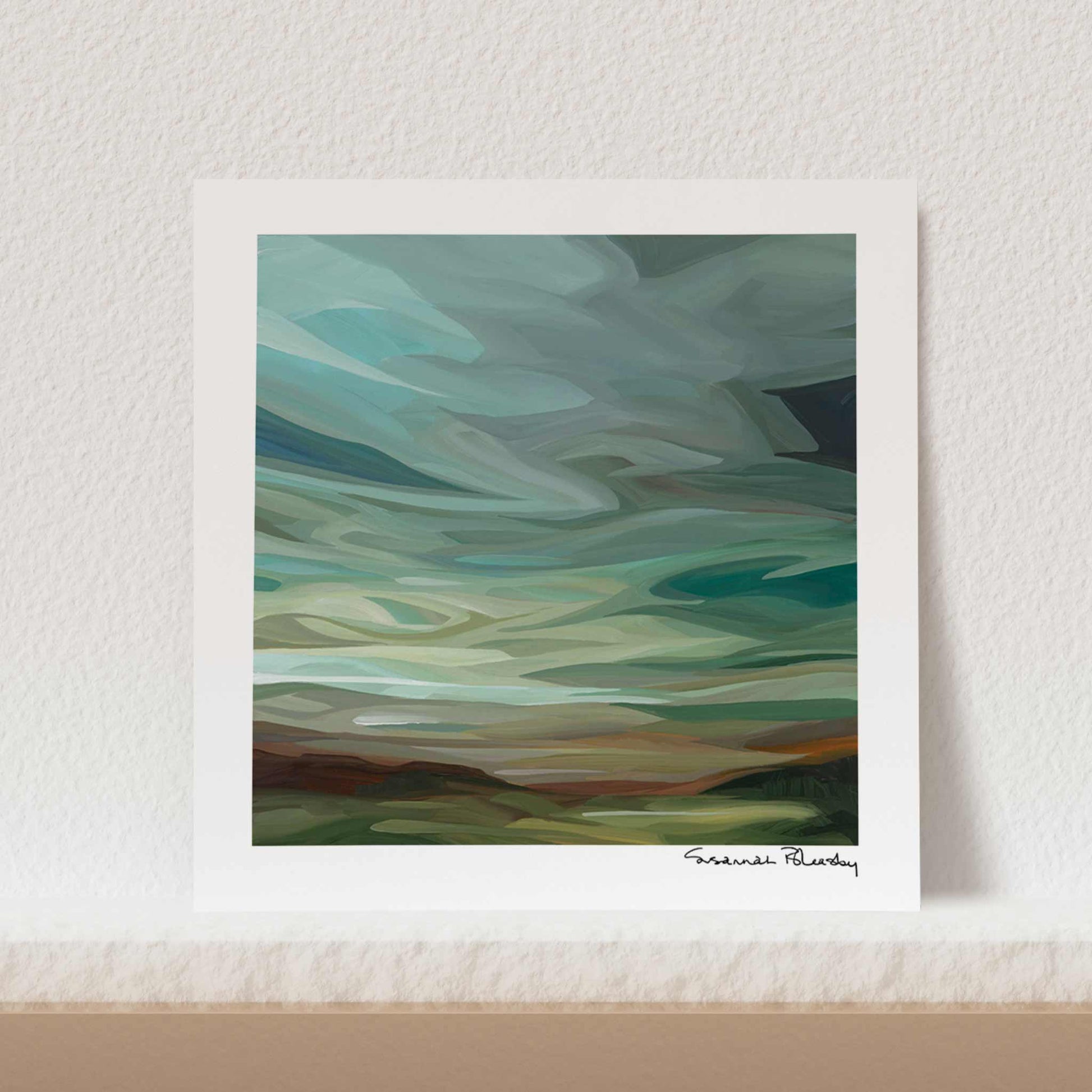 square art print green abstract sky painting 12x12