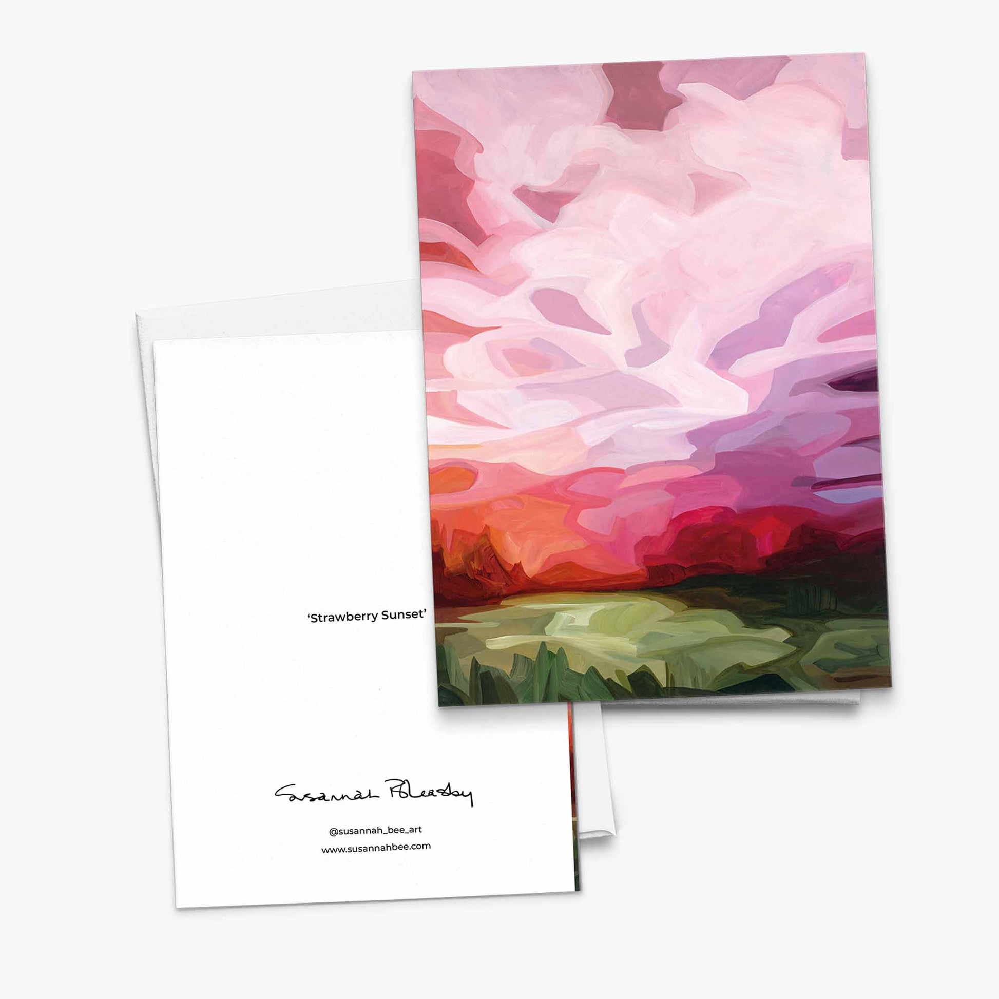strawberry pink sky painting UK wholesale blank greeting card