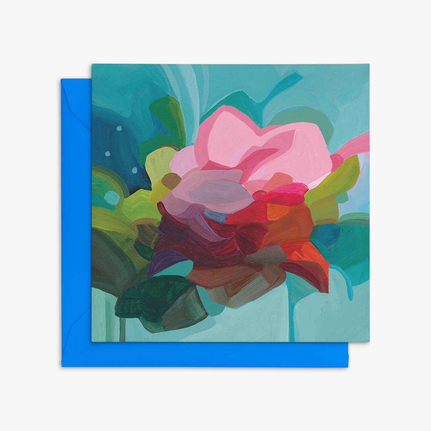 teal pink flower art card uk