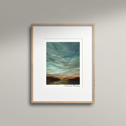 vertical teal abstract evening sky wall art print 8x10