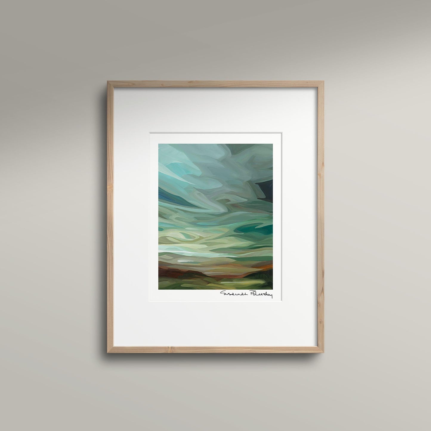 vertical wall art print green abstract sky painting 8x10