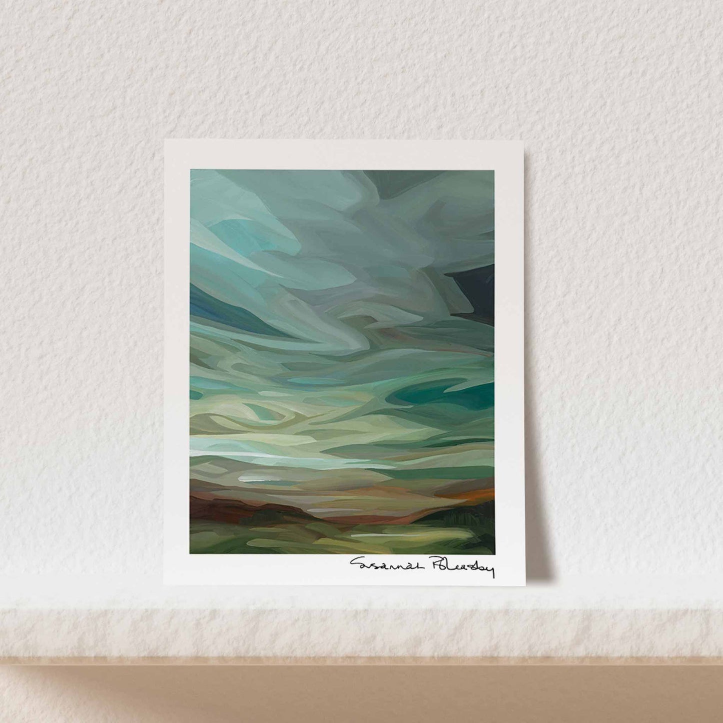 vertical wall art print green abstract sky painting 11x14