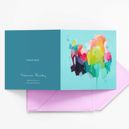 aqua abstract greeting card uk with soft pink envelope