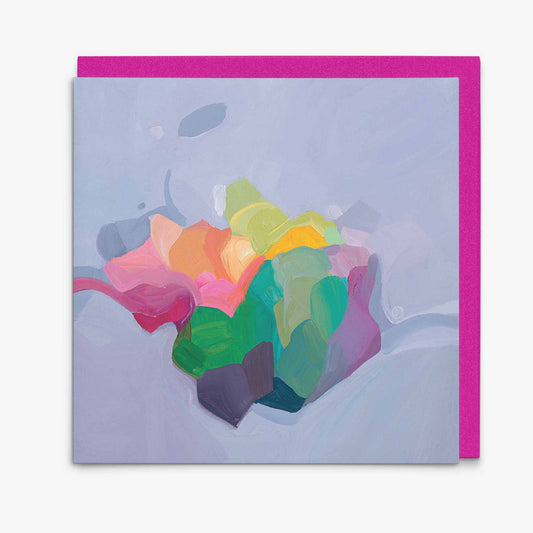 lilac abstract art greeting card with fuschia envelope