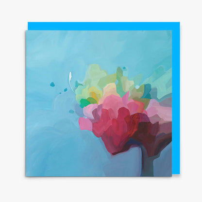 sky blue abstract art greeting card with blue envelope