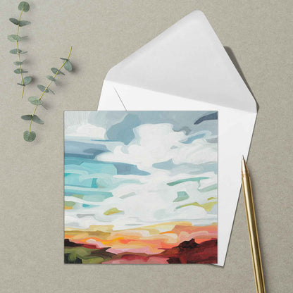 UK art greeting card with colorful abstract sky painting