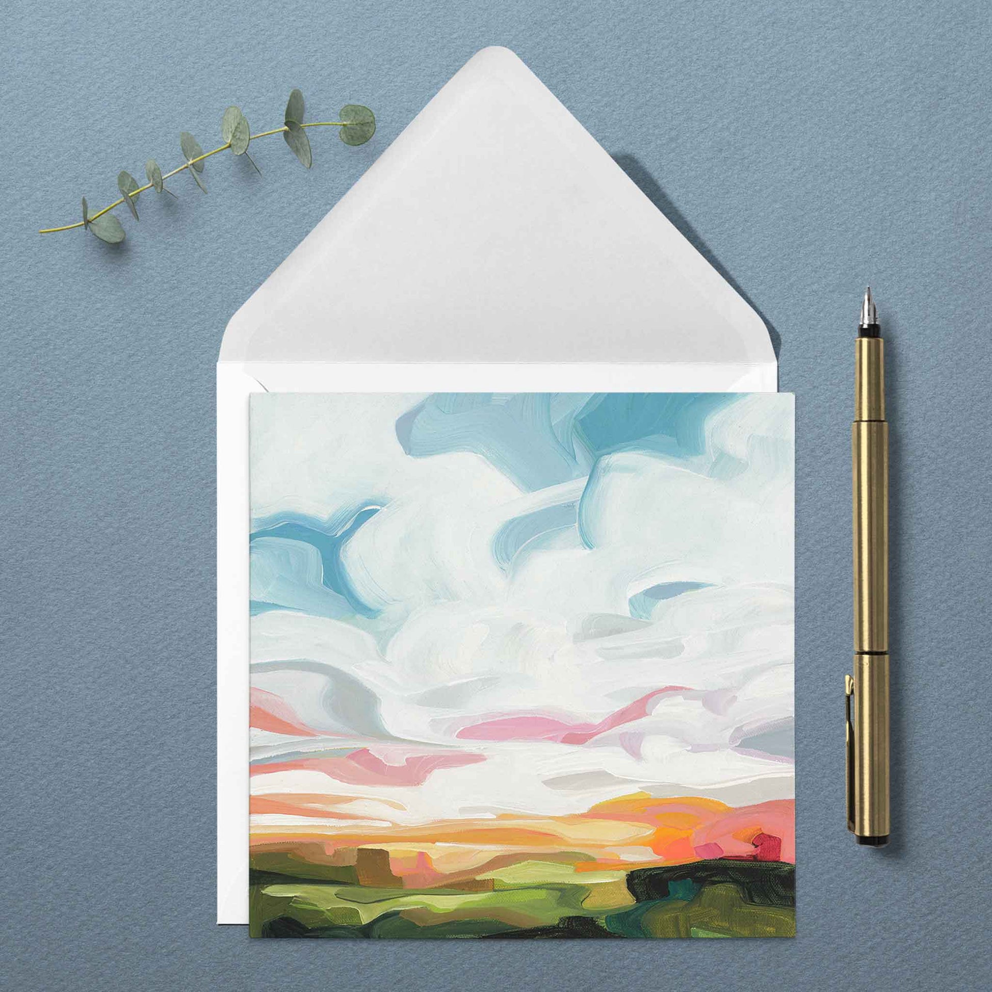 UK art greeting card with california blue sky painting