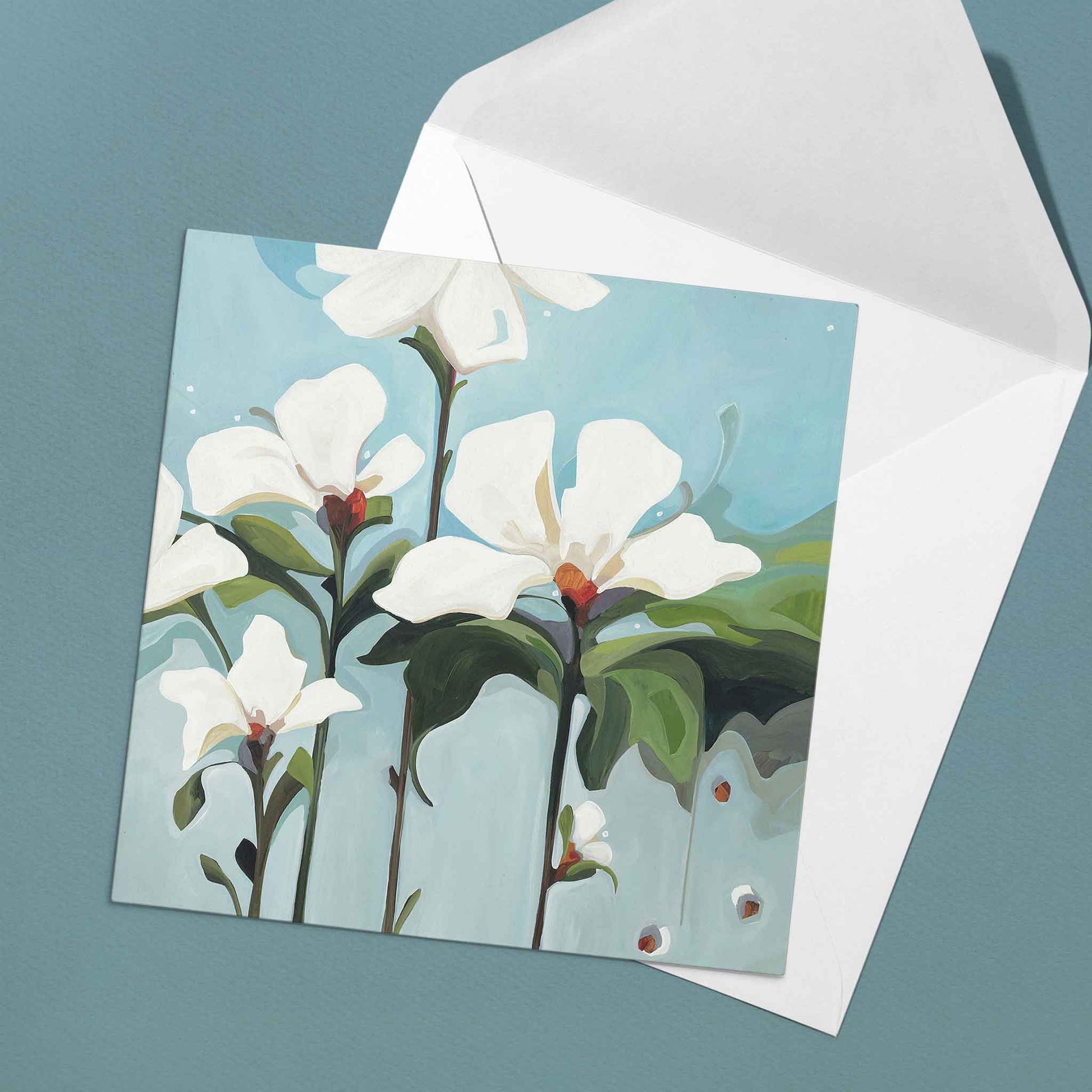 floral greeting card grey blue