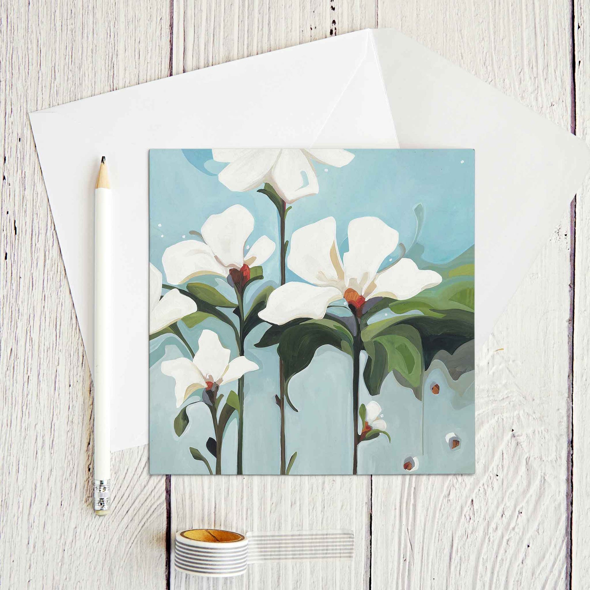 grey blue blank floral greeting card UK