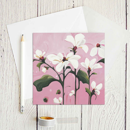 soft pink blank floral greeting card